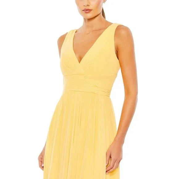 Ieena for Mac Duggal 55793 Buttercup Yellow Chiffon A-Line Gown Slit NWT Size 20